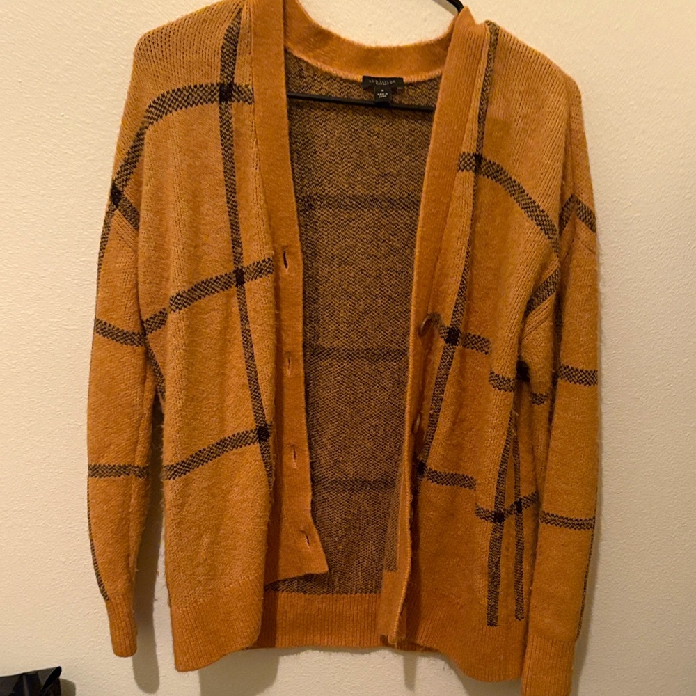 Ann Taylor Factory Orange Plaid Cardigan
